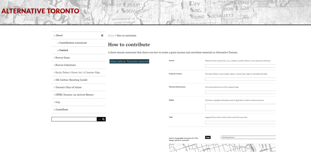A screenshot of the Alternative Toronto contribution page with boxes for entering this information. 