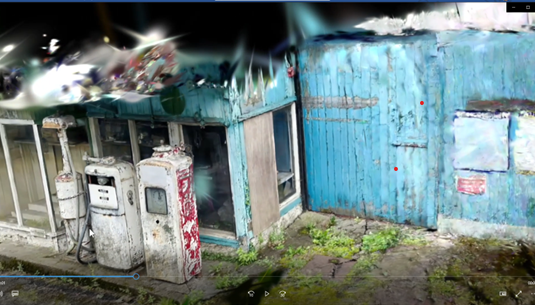 A screenshot of a virtual image generated of an abandoned petrol station
